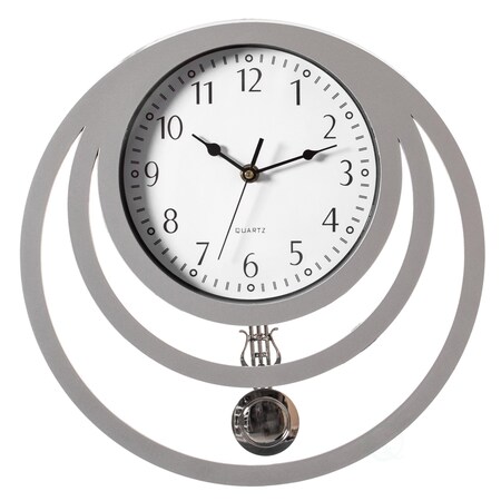 Quickway Imports Decorative Modern Round Plastic Wall Clock with Circles, for Living, Kitchen, or Dining, Silver QI004147.WT